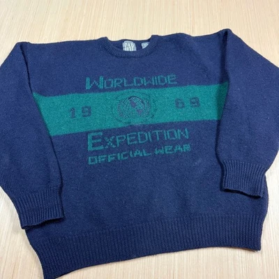 Vintage Gap 90s Sweater Worldwide Expedition men's Large washed wool Navy - Image 1 of 4
