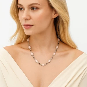 Premium Quality Pink Opal - Australia & Garnet 925 Silver Necklace N-1024 - Picture 1 of 6