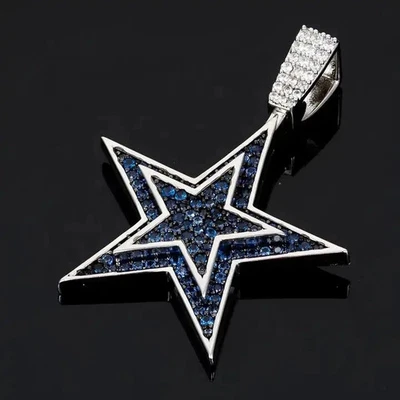 Круглая подвеска в виде звезды из сапфира 1,20 карата с покрытием из белого золота 14 карат - Изображение 1 из 4
