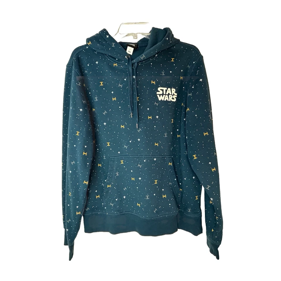 Star Wars All Over Graphic Print Dark Blue Stars & Ships Unisex Hoodie Large - Image 1 of 4