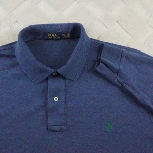 Polo Ralph Lauren Long Sleeve Polo Shirt Mens 2XB Solid Blue Preppy Casual - Picture 1 of 9