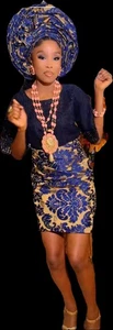 Complete premiun African 100% cotton damask in smart buba ,iro,autogele & ipele - Picture 1 of 10