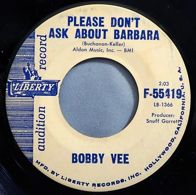 HEAR IT 60's Promo 45 rpm record Bobby Vee "Please Don't Ask About Barbara" 1962 - Image 1 of 2