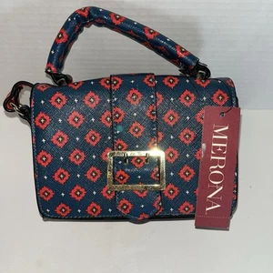 MERONA Red and Navy Crossbody or Handle Handbag Purse - Picture 1 of 3