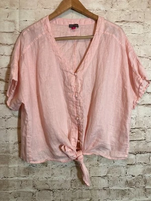 Vince Camuto Linen Boxy Top Womens XL Powder Pink Tie Front Lagom Soft Girl - Image 1 of 4