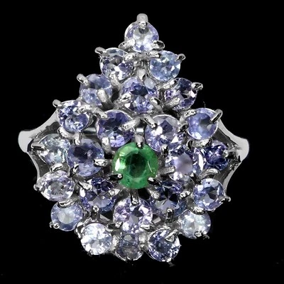 925 Sterlingsilber Ring Rund Smaragd Tansanit Natur Edelstein Schmuck Größe 7 - Bild 1 von 4