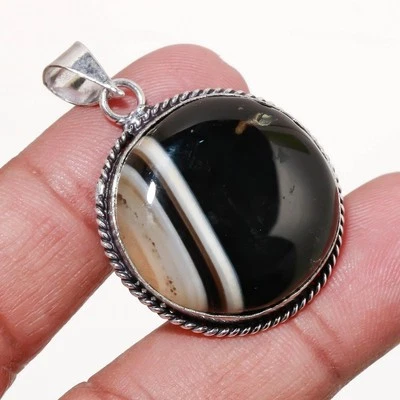 Colgante de piedras preciosas de ágata de encaje negro hecho a mano joyería de diseño antiguo 1,60" FP 1004 Foto 1 de 4