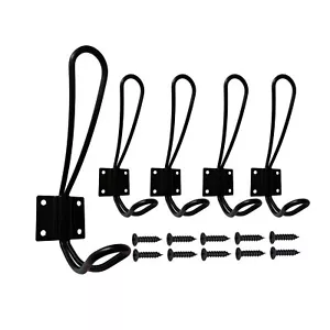 Wire Coat Hooks Black 5 Pack Rustic Wall Hooks Heavy Duty Double Prong Wall M... - Picture 1 of 6