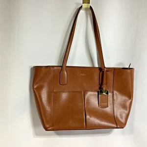 Ralph Lauren Shoulder Tote Bag Caramel Brown Saffiano Leather - Picture 1 of 5