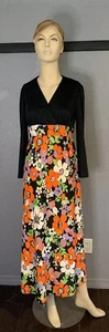 Vintage 60s 70s Floral Maxi Dress Hippie Psychedelic Mod Flower Power Empire - Picture 1 of 7