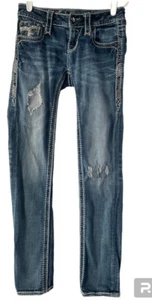 Rock Revival Lanlan Damen 24 (27x30) Denim Straight Distressed Glitzer Jeans - Bild 1 von 11