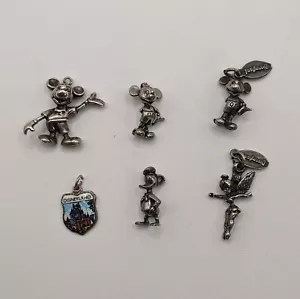 Vtg Disney World Sterling Silver 6 Charms Lot ~ Mickey~ Donald Duck ~Tinker Bell - Picture 1 of 11