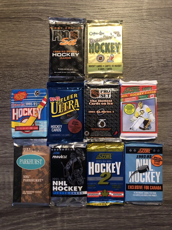 Lote de 110+ tarjetas vintage de hockey de la NHL selladas de fábrica 10 paquetes sin abrir 🏒 🥅 Foto 1 de 4
