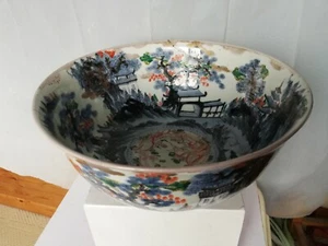 Große antike chinesische Schale Drachen handbemalt orientalisch 5,5" hoch 12" Durchmesser  - Bild 1 von 12