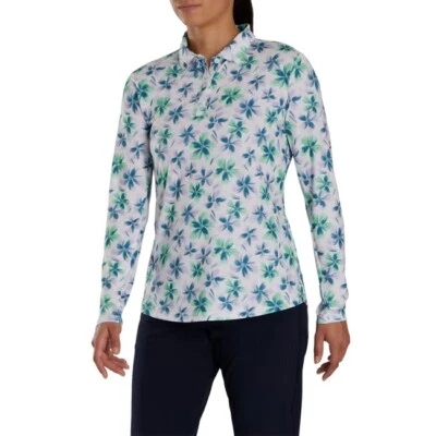 Camisa de golf Footjoy para mujer manga larga protección solar cuello floral talla pequeña Foto 1 de 4