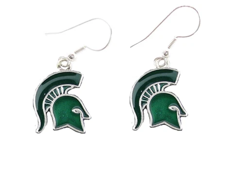Michigan State Spartans Enamel Green Silver Charm Hook Wire Earring Jewelry MSU Cover