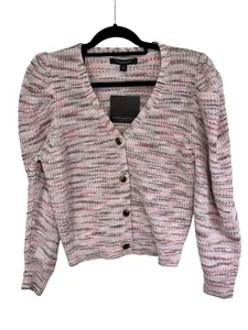 Marc New York pleated puff sleeves cardigan sweater mauve M - Picture 1 of 10