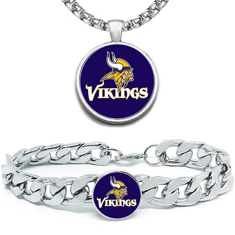 2 Pc Gift Set Minnesota Vikings Mens Stainless 24" Necklace Bracelet D4D30 Cover
