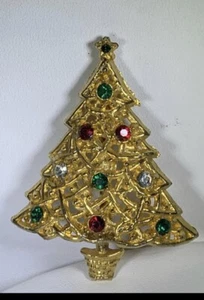 Christmas Tree Brooch Pin Multi-Color Rhinestones - Picture 1 of 2
