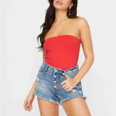 Pantalones Cortos de Jean SWS Abotonados Tiro Alto Envejecidos Talla 7 Algodón Charlotte Russe Foto 1 de 4