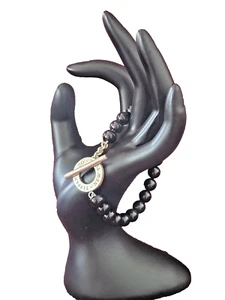 Tiffany & Co Silver Black Onyx 8mm Bead Toggle Bracelet 7.5” New Version - Picture 1 of 7