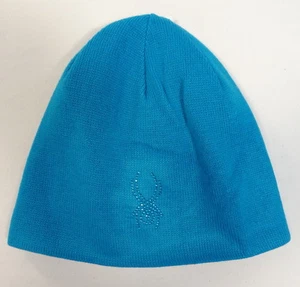 Spyder Rhinestone Blue Plush Fleece Lined  Knit Beanie Youth Girls 7-14  NWT - Picture 1 of 1