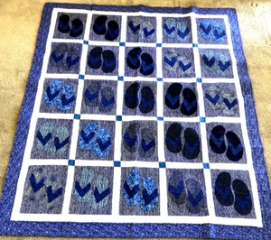 Flip Flop Quilt Beach Summer Handmade & Machine Quilted Shades of Blue 62" X 52" - Picture 1 of 12