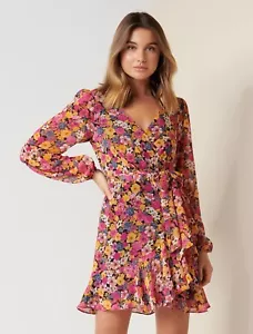 FOREVER NEW Floral Print Mini Dress Event Party Botanical Long Sleeve Size 6 - Picture 1 of 13