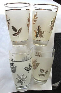 VINTAGE LIBBEY FROSTED TREE LEAF PATTERN TUMBLERS (3) 8 OZ (1) 10 OZ, USED - Picture 1 of 5