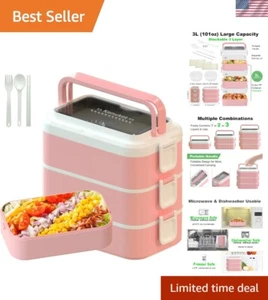 Microwave Safe Stackable Bento Box - 3 Layers, Utensils & Sauce Boxes Included - Picture 1 of 8
