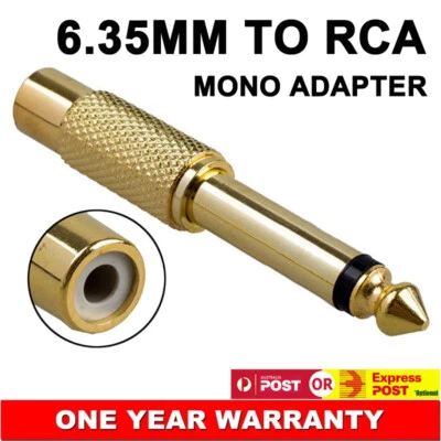 Gold Plated 6.35mm Male to RCA Female 6.5mm Mono Converter Adapter Sound Mixer - Image 1 of 4