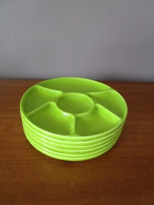 6 ASSIETTES A FONDUE VERT ANIS / PRIMEVERE EN FAIENCE DE GIEN VINTAGE - Photo 1/4