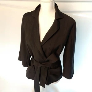 Whistles Brown Wool Blend Blazer Jacket Size 12 Floral Lining Attached Belt - Picture 1 of 10