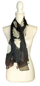 DANA BUCHMAN Diseñador Bufanda Tulipanes Floral Transparente Negro Blanco Verde 44" Cuadrado - Imagen 1 de 6
