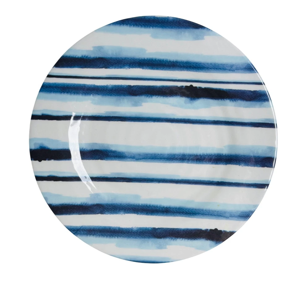 Juego de 4 platos de postre laterales de ensalada de melamina Tommy Bahama rayas azules de 8,5 pulgadas Foto 1 de 1