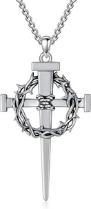 Kreuz Halskette 925 Sterling Silber Christlicher Schmuck für Herren A01-Silber - Bild 1 von 5