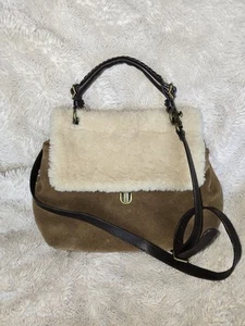 UGG shoulder strap purse Satchel Camel Suede Sheepskin Fur crossbody - Picture 1 of 6