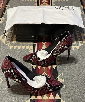 Alice + Olivia Creda Snake Heel Pumps Womens 7.5 Bordeaux MSRP $350 T34 - Image 1 of 4