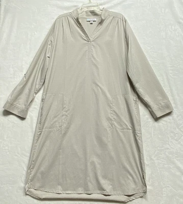 Vestido Camisa Oxford Coolibar Talla XL Marrón/Blanco Guinga 3/4 Rollo Tab Slv FPS 50+ Foto 1 de 4