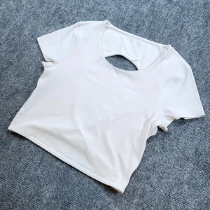 Offline by Aerie Crop Top Women's Medium White Short Sleeve Cutout Back Stretch - Picture 1 of 7