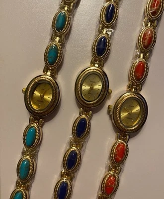 Reloj Pulsera Natural Multicolor Turquesa Piedras Preciosas Eslabones Chapado en Oro Impermeable Foto 1 de 4