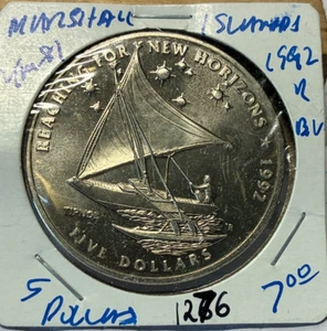 1992 Marshall Islands 5 Dollars KM# 81, New Horizons Tipnol, Coin #1276, Free SH - Bild 1 von 2
