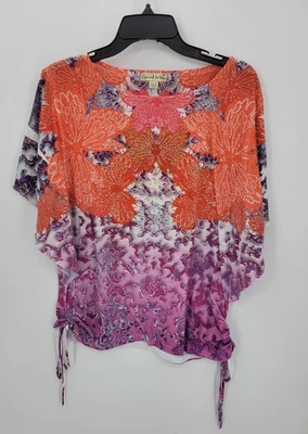 Top Live and Let Live para mujer mediano rojo púrpura boho abstracto artístico corbatas laterales Foto 1 de 4