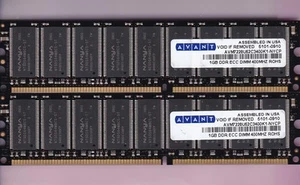 2GB 2x1GB PC-3200E DDR-400 ECC AVANT AVM7228U52C3400K1-NYCP RAM MEMORY KIT DDR1 - Picture 1 of 2
