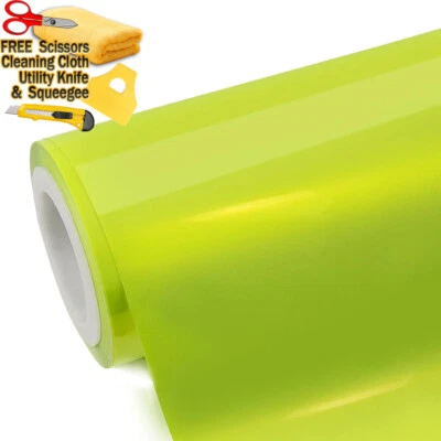 Película de vinilo brillante metálico verde neón envoltura calcomanía calcomanía sin burbujas de aire Foto 1 de 4