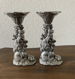Arthur Court Rabbit Bunnies Taper Candle Holders  - Picture 1 of 3