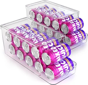 Soda Can Dispenser for Refrigerator with Lids, Stackable Drink Organizer fridge - Picture 1 of 12