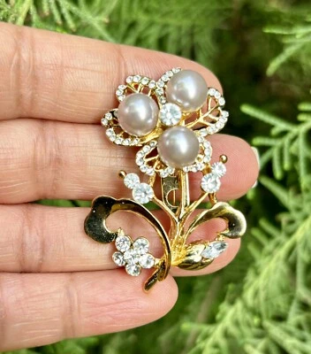 Покрытая желтым золотом булавка с жемчугом и фианитами, брошь на булавке сари для хиджаба булавка дупатта - Изображение 1 из 4