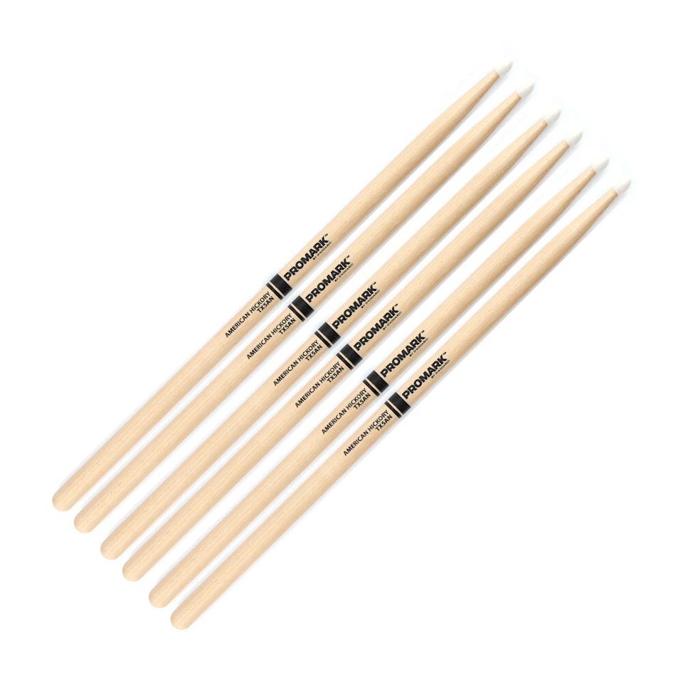 PROMARK 3 Pairs Pro Mark TX5AN American Hickory 5A Nylon Oval Tip Med Taper Drumsticks
