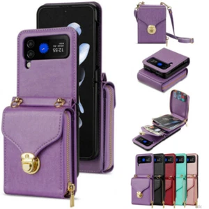 Zipper Wallet Purse Crossbody Phone Case For Samsung Galaxy Z Flip5 4 Flip 3 5G - Picture 1 of 67